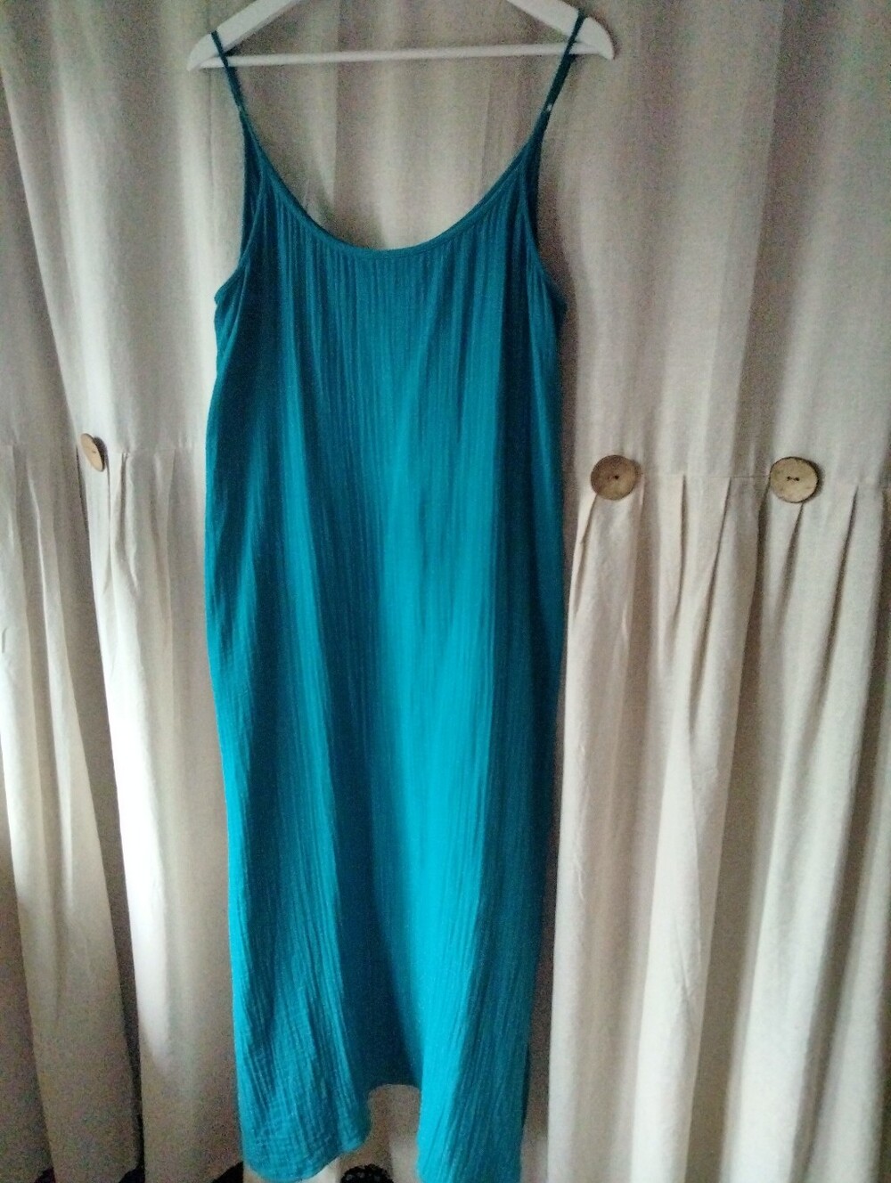 Eileen Fisher Teal Maxi Slip Dress with Spaghetti Straps